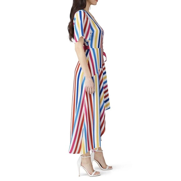 COLOR ME COURTNEY Taira Wrap Colorful Striped Midi Dress‎ SIZE MEDIUM - Picture 3 of 12